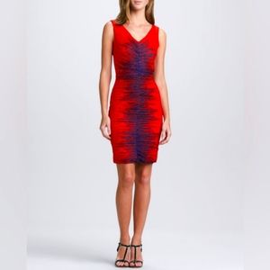 HALSTON Heritage Red Striped Sleeveless V Neck Sheath Mini Dress Size 10